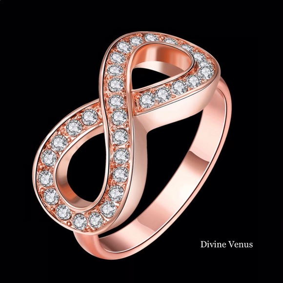 Infinity Ring | Czech Rhinestone Rose Gold Size 6 - Picture 1 of 7